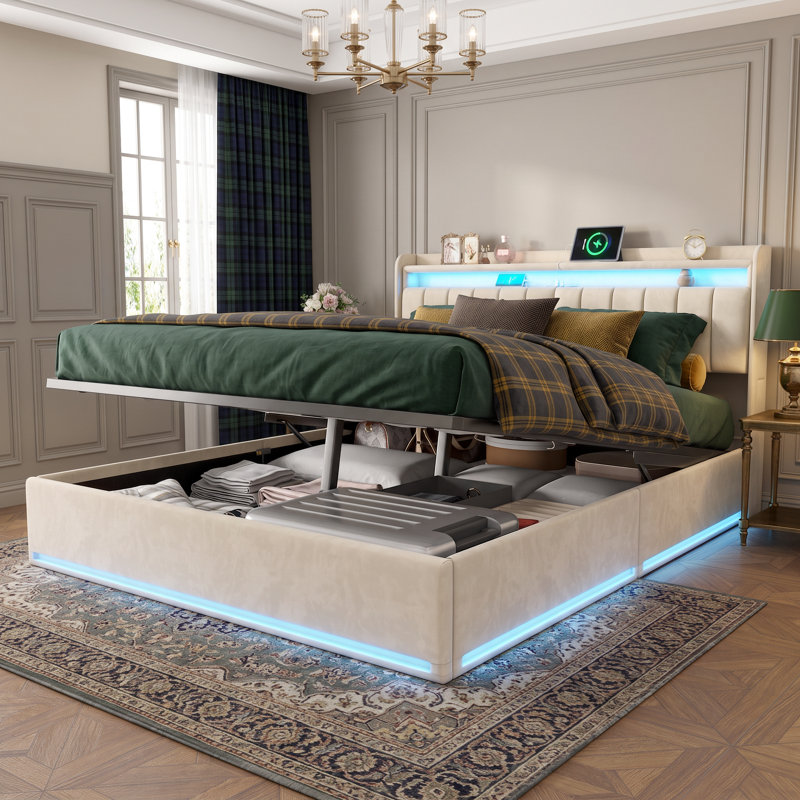 Ottoman Bed, Kingsize (5'), Beige