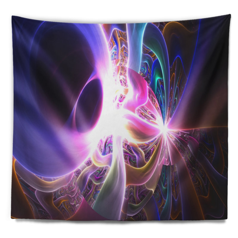 Motif abstrait mauve brillant sur tapisserie noire, H 68 po x l 80 po