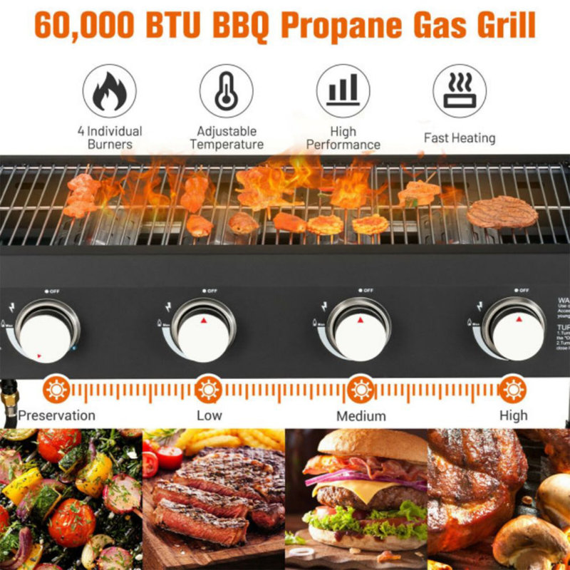 Barbecue au gaz propane liquide à 4 brûleurs de 60000 BTU Wewdigi