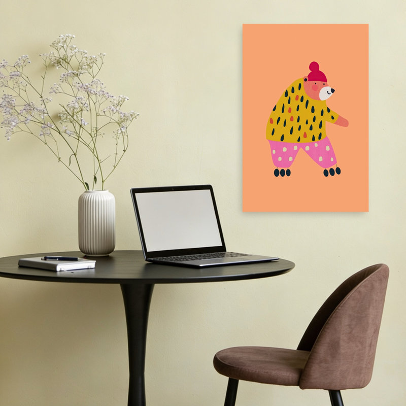 Whimsical Roller Skating Bear Colorful Modern Playful Bear Wall Art Print by Mathieu - Wrapped Canvas Print