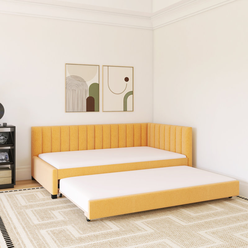 Upholstered Daybed With Trundle, Twin, Yellow