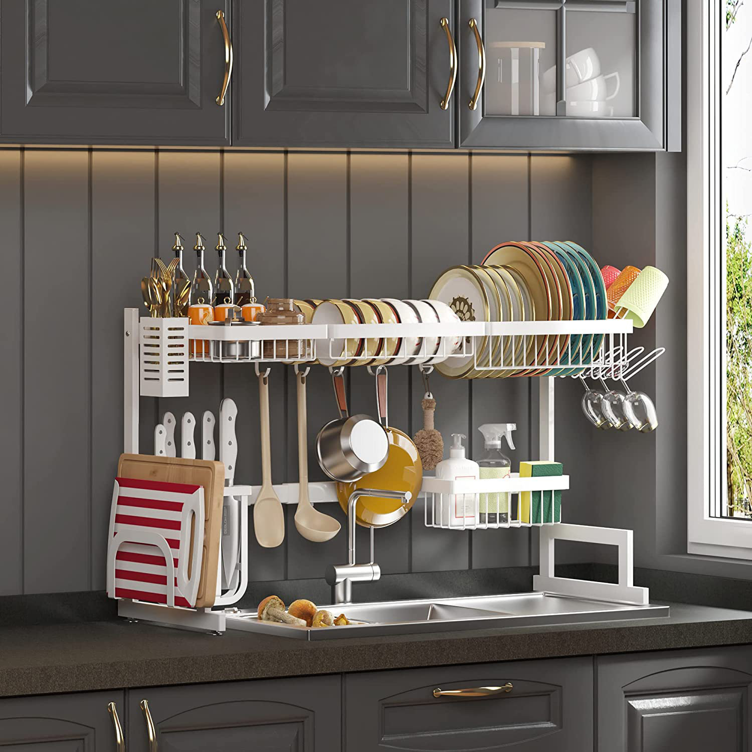 LGHM Stainless Steel Adjustable 2 Tier Dish Rack | Wayfair
