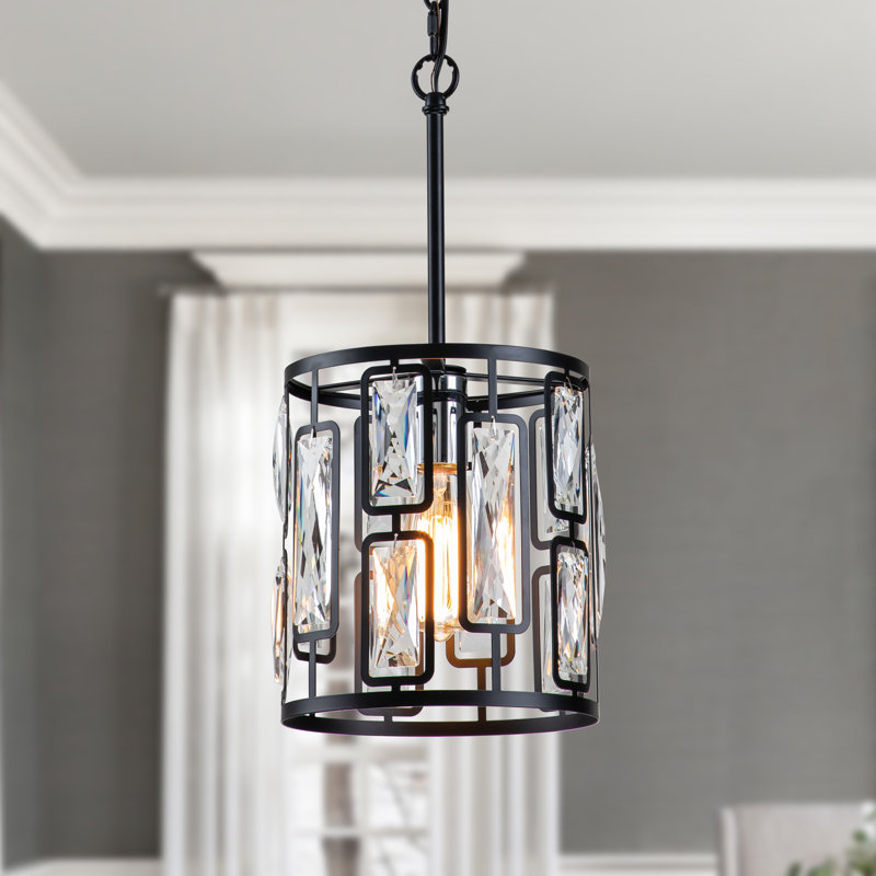 Luminaire suspendu moderne en cristal noir à intensité réglable de 8,75 po