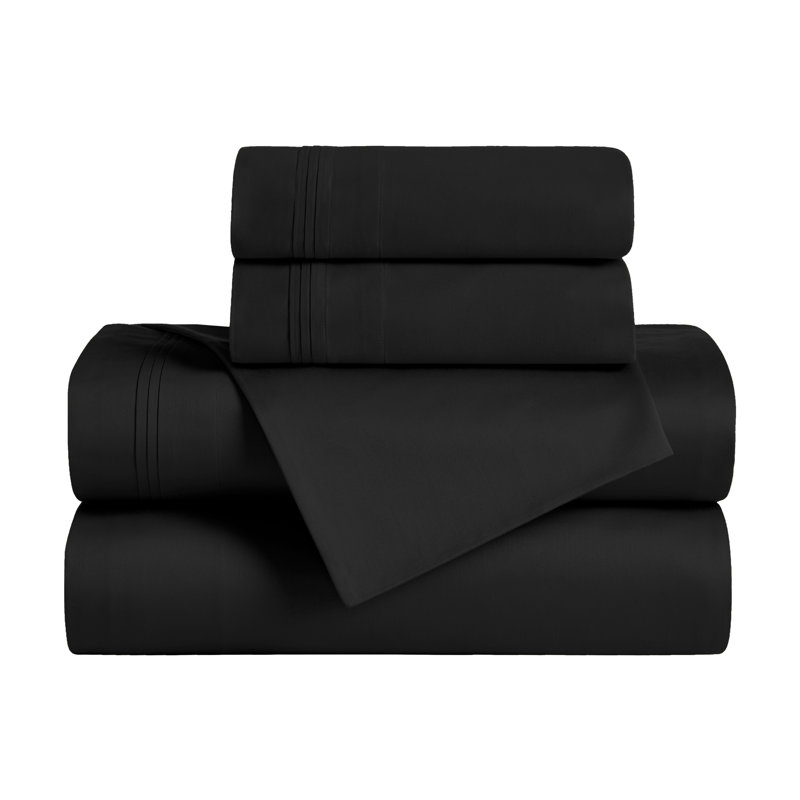Egyptian Cotton Deep Pocket Solid 650 Thread Count Sheet Set, Black, Olympic Queen