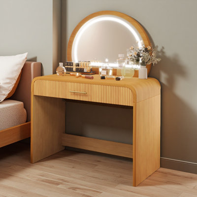 Meuble-lavabo moderne de 39 po avec miroir tactile, tiroir de rangement - conception courbée sécuritaire, convertible en espace de travail