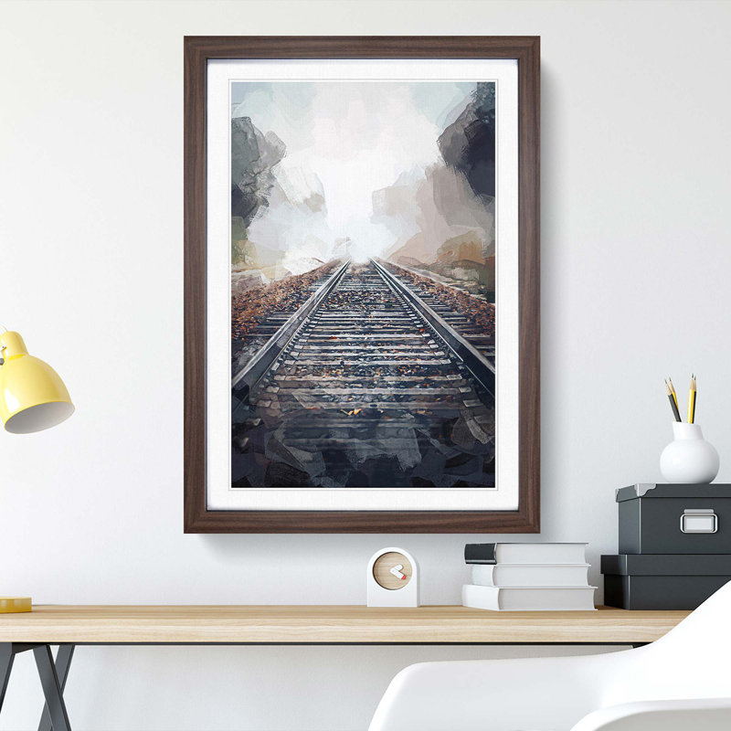 Train Tracks in the Mist in Abstract - Framed Print, Walnut, 50cm H x 35cm W x 2cm D