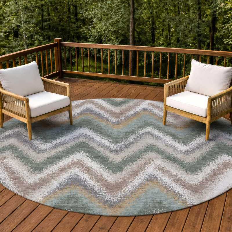 Machine Washable Indoor/Outdoor Chantille ACN2596 Geometric Rug, Basil, 8' Round