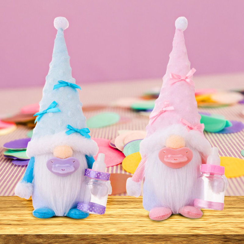 Mignon ensemble de 2 gnomes pour tout-petits, garçon et fille bleu clair et rose