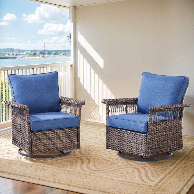 Chaise berçante pivotante avec coussins Blathnaid, Bleu