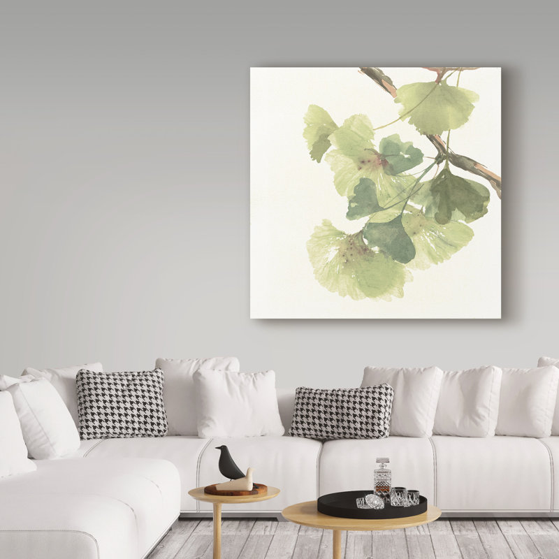 « gingko leaves ii on white », reproduction de peinture à l’acrylique sur toile tendue, H 14 po x l 14 po x P 2 po