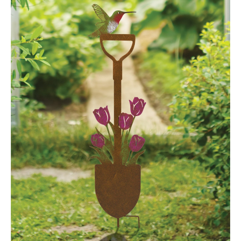Piquet de jardin rustique en métal avec pelle rustique, Tulipe