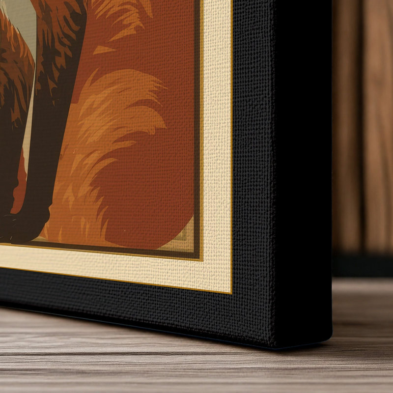Red Fox in Profile Art Deco - Wrapped Canvas, 36x24 - 91.4 x 61.0 cm, Black Border