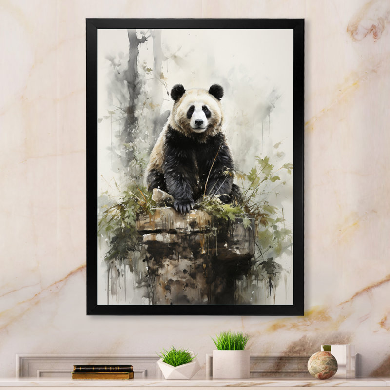 «Ayomi Asian Art Panda Animal II», reproduction sur toile, H 20 po x l 12 po x P 1 po, Cadre photo noir