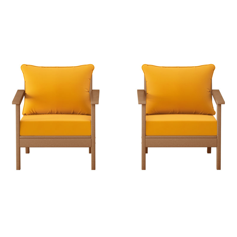 Chaise profonde avec coussins (ensemble de 2), Jaune, Teck