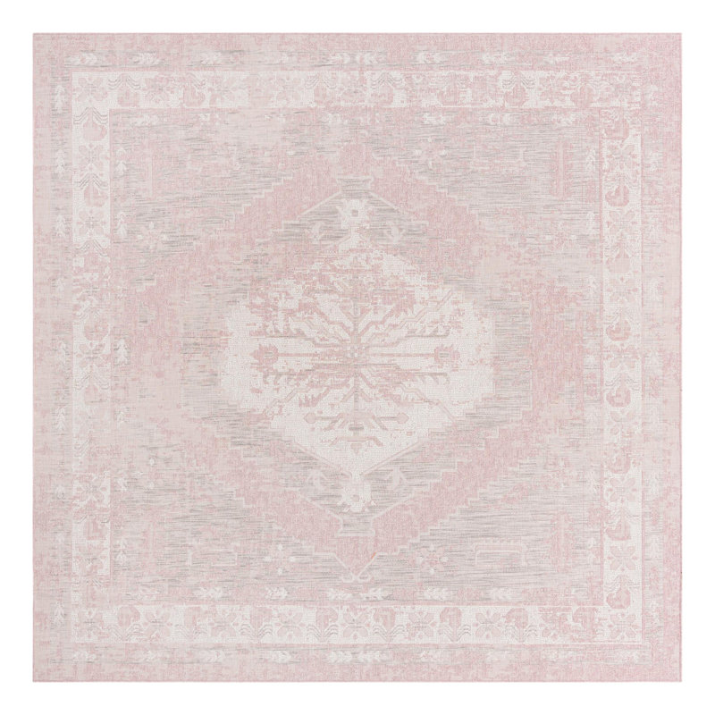Tapis d'intérieur / extérieur rose Susan, Carré 10 pi