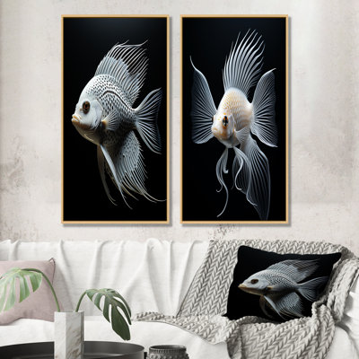 «Oceanic Minimalist» noir et blanc, poisson papillon I - ensemble de 2 impressions sur toile