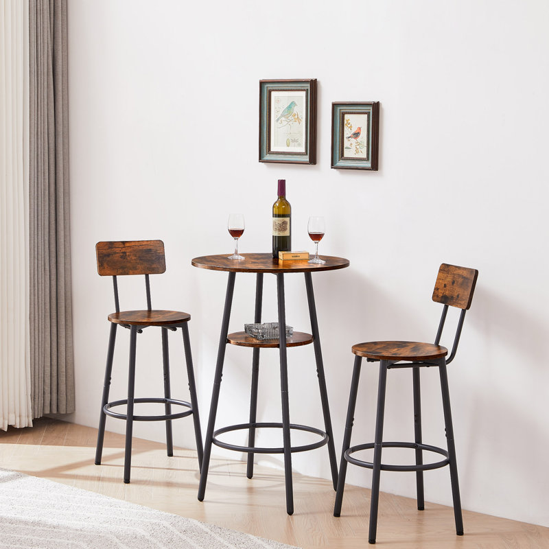 Round Bar Stool Set With Shelves, Stool With Backrest