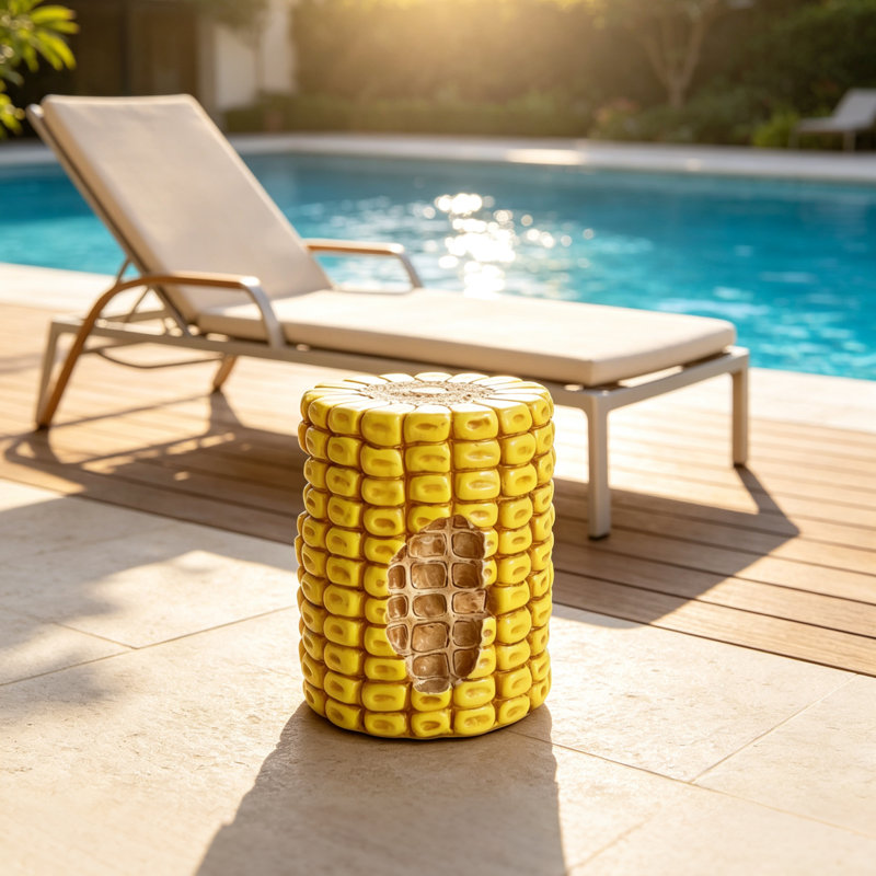 Tabouret et table d'appoint fantaisie en résine en forme d'épi de maïs de 44 cm (17,3 po)