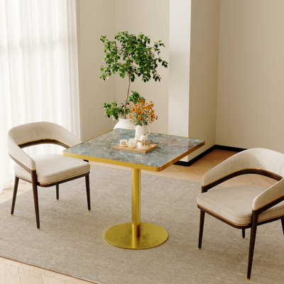 Square Modern Dinning Table 31.5 Inches Bistro Table With Faux Marble Top,Easy Assemble,Sturdy Metal Frame Diameter