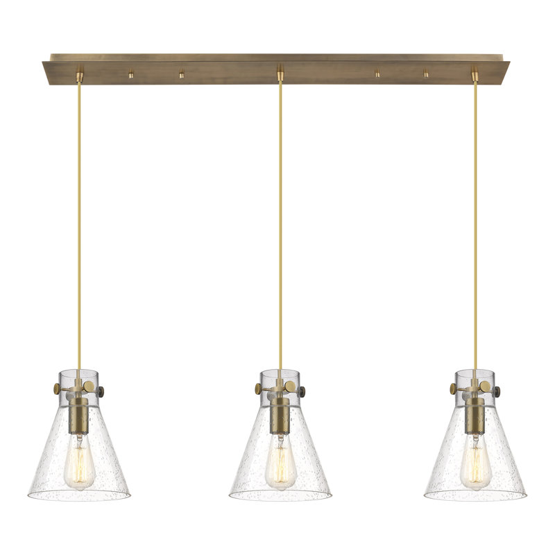 Luminaire suspendu 3 lumières Amrith, Laiton brossé, Bullé
