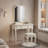 Pereda 35.43 Inch Wide Makeup Vanity With Mirror And Stool, 1 Drawer, Padded Stool, Beige