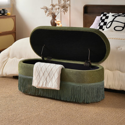 Repose-pieds ovale rembourré avec rangement, repose-pieds multifonctionnel et rangement caché pour le salon ou la chambre à coucher