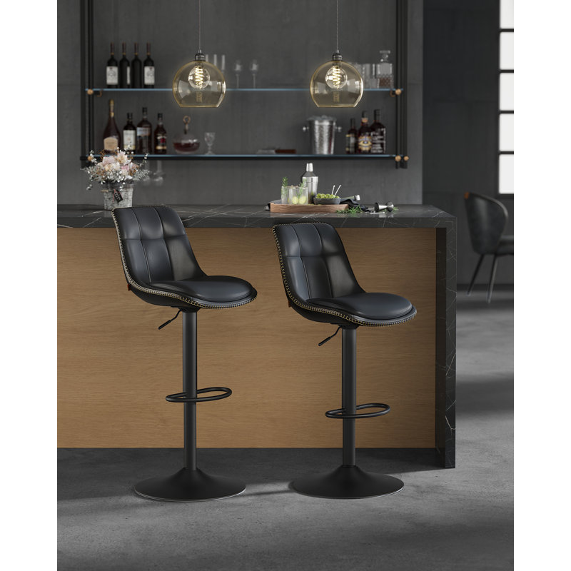  Height Adjustable Swivel Kitchen Stools, Ink Black