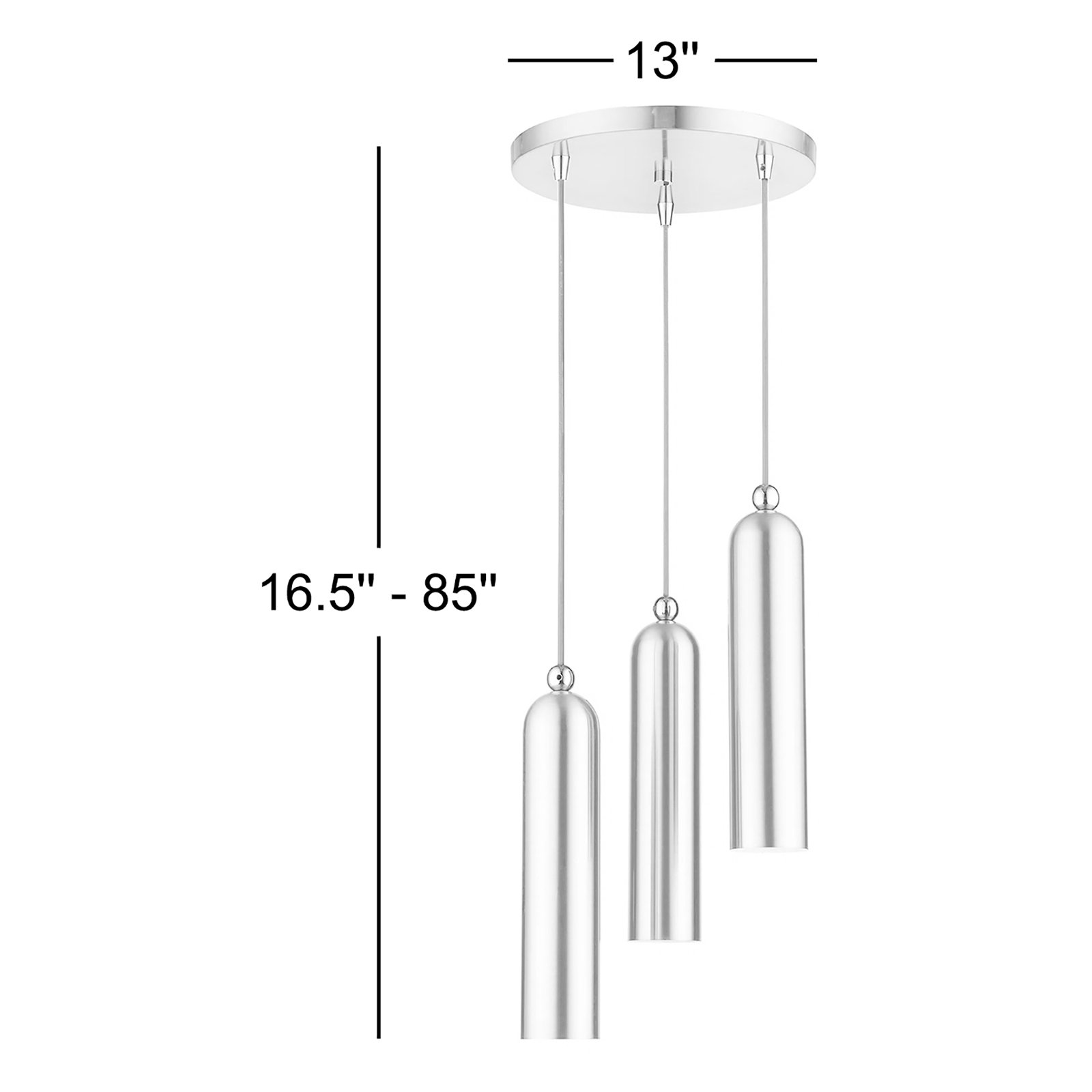 Halle 3 Light Metal Dimmable Pendant, Shiny Black