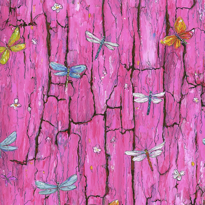 Papier peint abstrait libellules roses