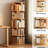 5 Tier 360 Rotating Round Bookshelf With Curved Edge, Wraparound Baffle And Large Storage For Small Spaces In Bedroom, Office, Wood Color Display Double - Layer Base, Stable Edge Multifunctional Use