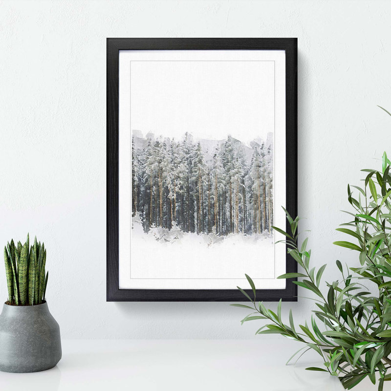 View of a Winter Forest - Picture Frame Painting Print, 65cm H x 48cm W x 2cm D, Black Framed