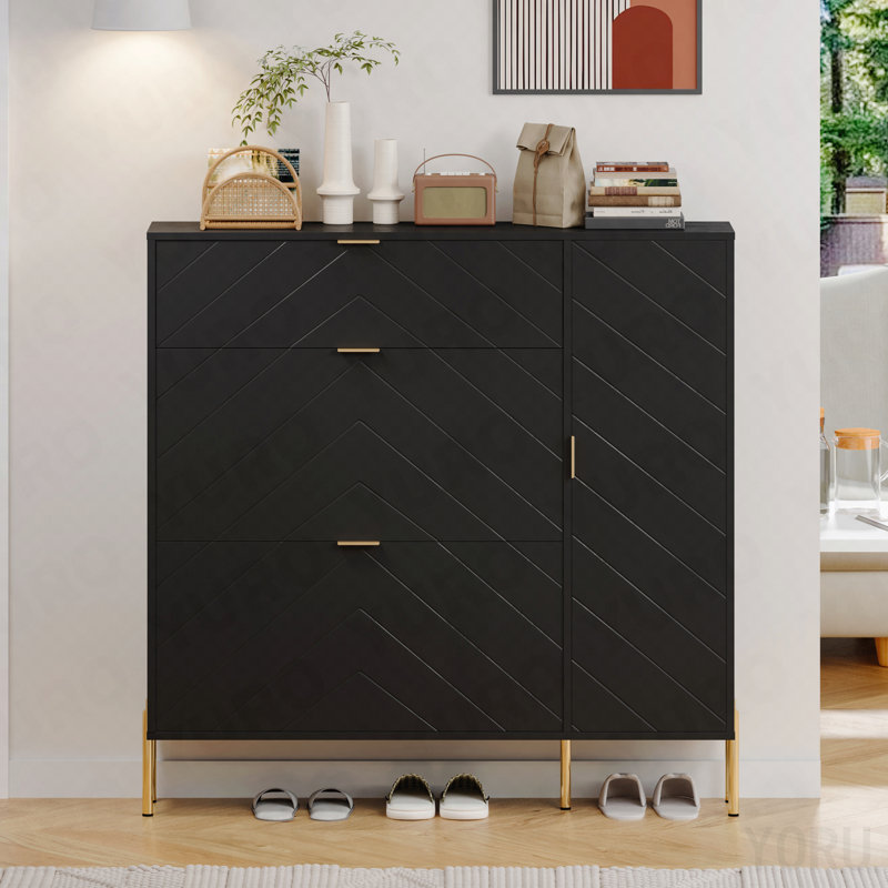 Armoire de rangement pour chaussures, tiroirs / tablettes rabattables pour entrée - noir