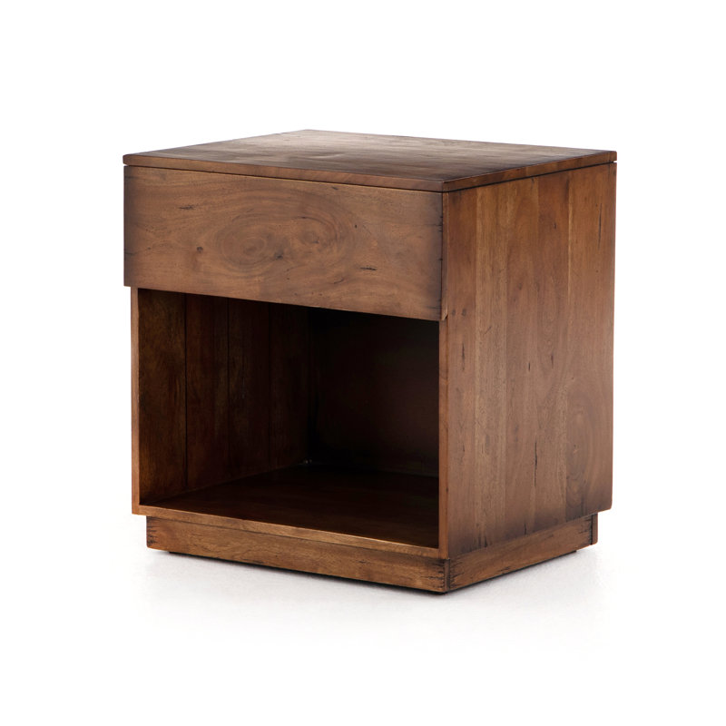 Table de chevet en bois massif brûlé à 1 tiroir Mullane