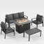 Ensemble de conversation d'extérieur en aluminium pour 5 personnes avec foyer et table basse-1207450023-1207450021