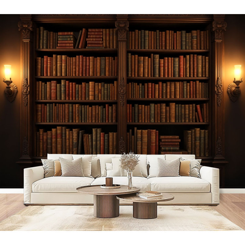 Papiers peints et adhésifs Bibliothèque en bois rétro Bibliothèque classique Librarian Bookworm Cadeaux Murales H 69 po x l 96 po amovible en papier peint mural auto-adhésif pour le salon de la chambre Bureau à domicile
