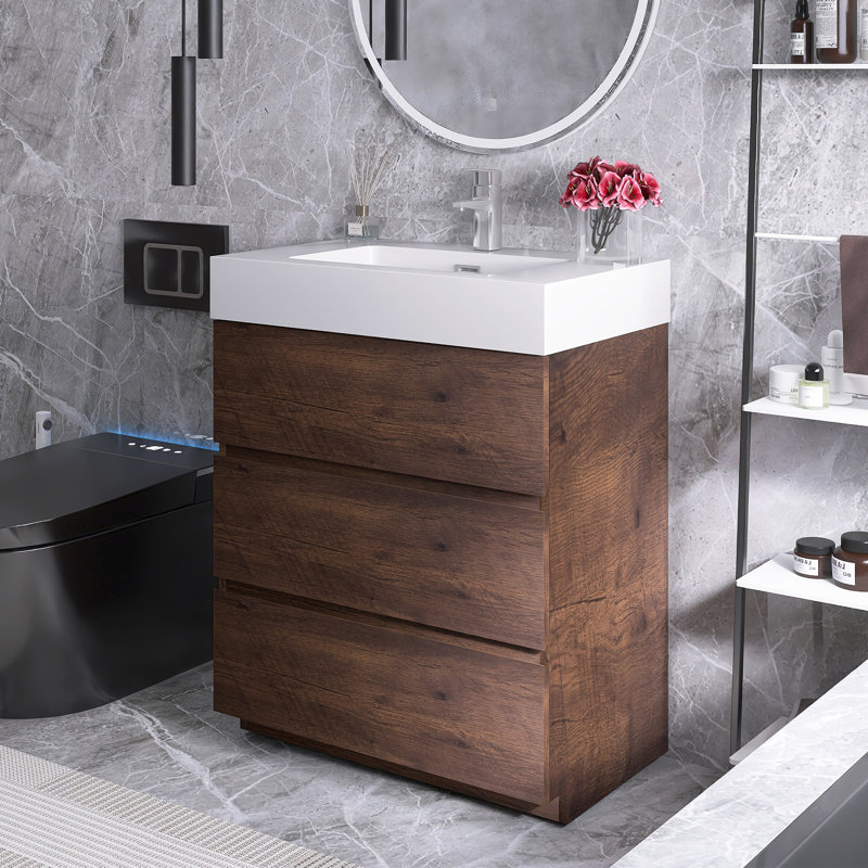 Anouschka 30" Freestanding Single Bathroom Vanity with Top, White, Walnut