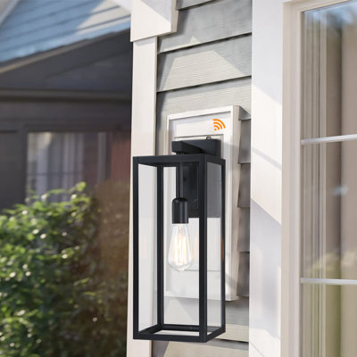 19.2 in. 1-Light Matte Black Hardwired Outdoor Wall Lantern Sconce with Dusk to Dawn