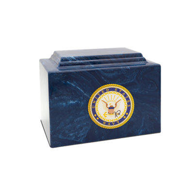 Military Marble Cremation Urn Regular -  Navy