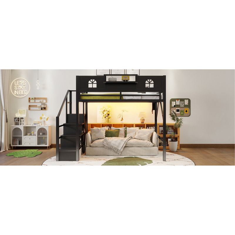 Lit mezzanine double avec escalier et garde-robe
