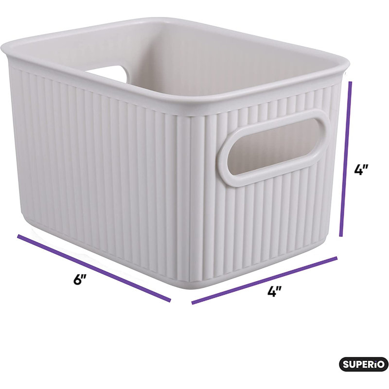 Ribbed Plastic Basket Set, 6, Off White