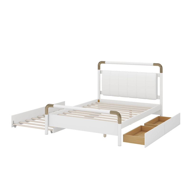 Grand lit plateforme en bois avec 2 tiroirs et lit gigogne