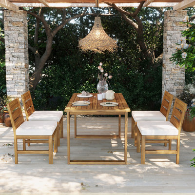 Ensemble repas d'extérieur 5 pièces avec pieds réglables et 4 chaises avec coussin