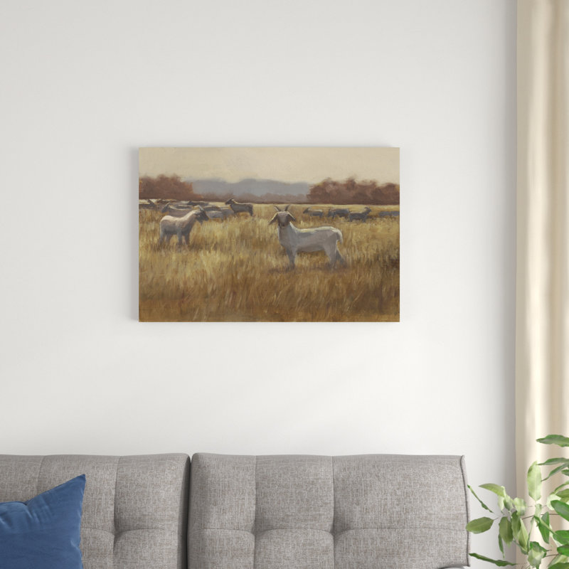 «Grazing Goats I», peinture sur toile, H 20 po x l 30 po