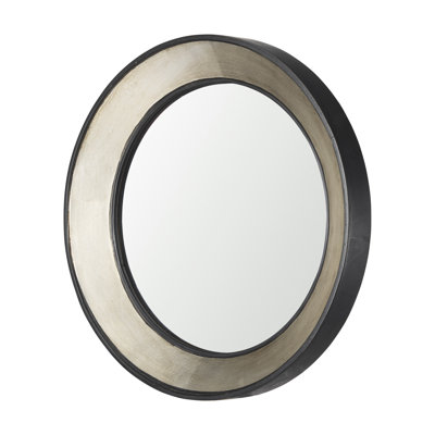 22" Metal And Solid Wood Round Framed Accent Mirror