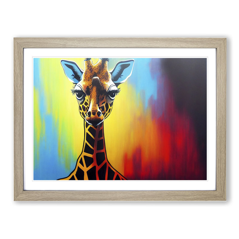 Giraffe In Colour - Single Picture Frame Print, 46cm H x 64cm W x 2cm D, Oak