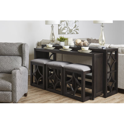 Rabeeah 72" Long Rolling Console & 3-Stool Set