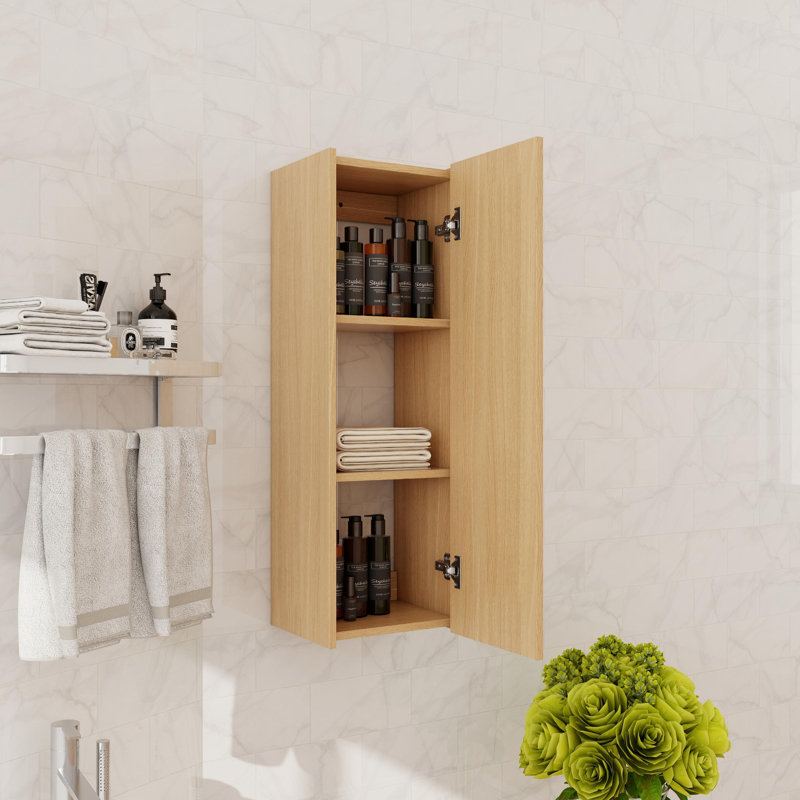 Meuble de salle de bain suspendu de 24 pouces avec porte à fermeture douce et 4 tablettes, 24", Beige