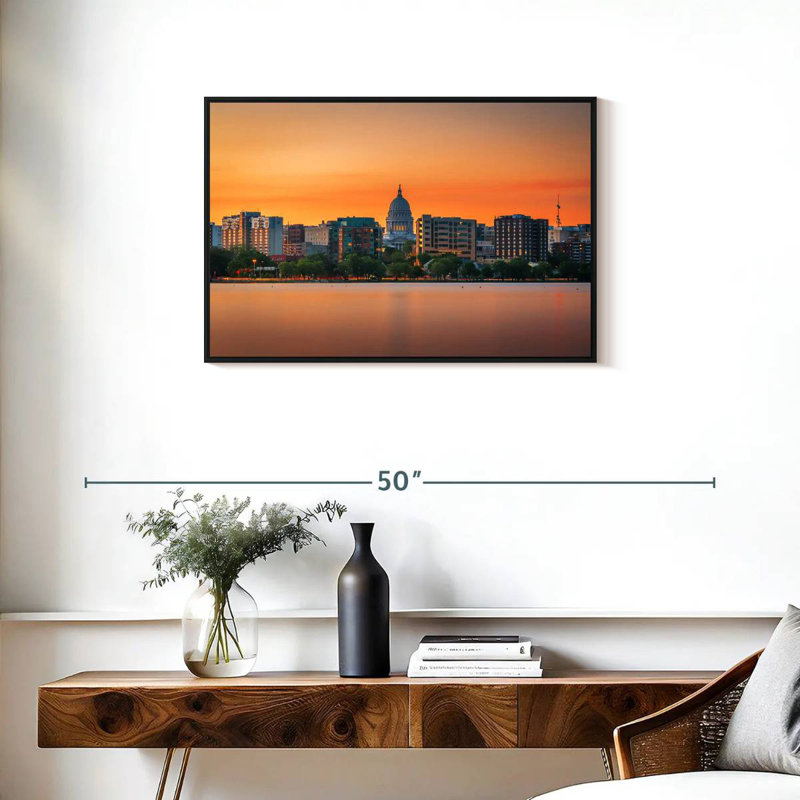 Madison Wisconsin au coucher du soleil, Cadre flottant noir, 31 po x 21 po