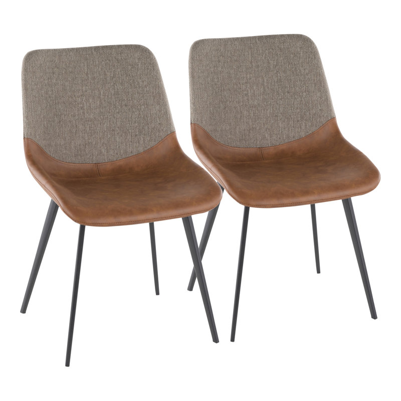 Chaise industrielle en métal noir avec similicuir espresso et tissu brun par - ensemble de 2