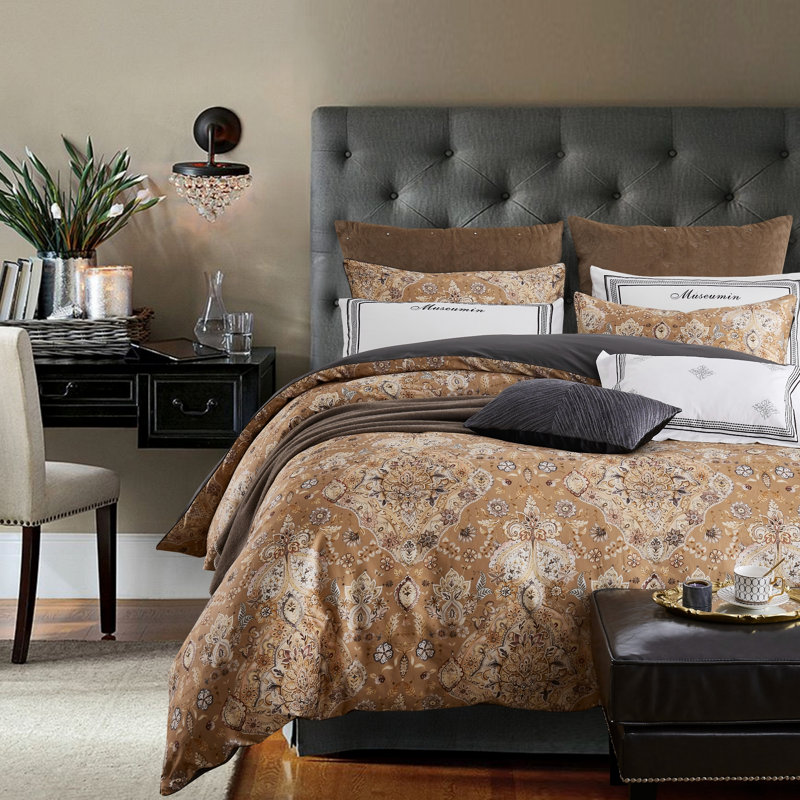 Ensemble de housse de couette réversible en coton à imprimé floral Luxury, Housse de couette grand + 2 taies d'oreiller